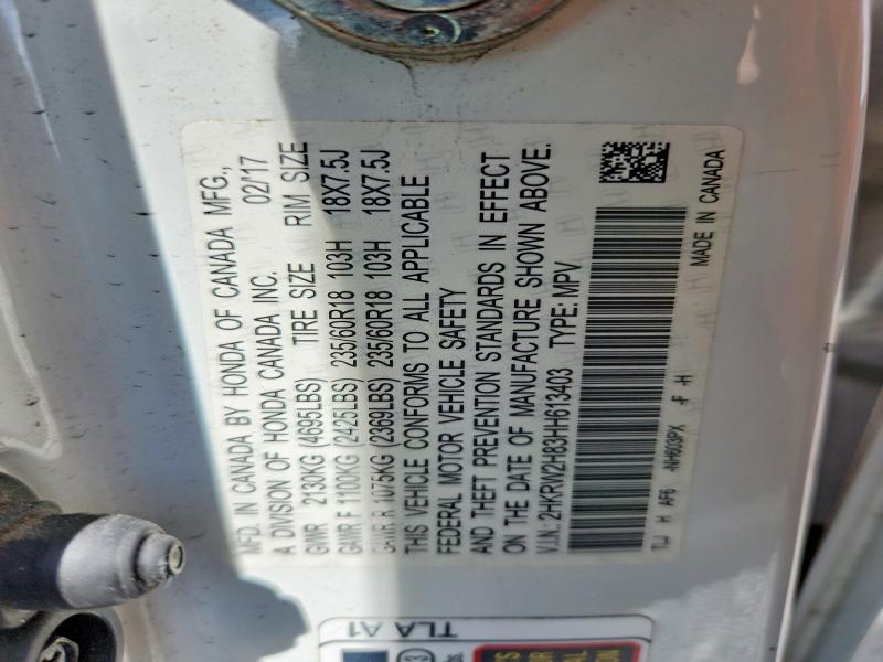 68250706 :رقم المزاد ، 2HKRW2H83HH613403 vin ، 2017 Honda Cr-v مزاد بيع