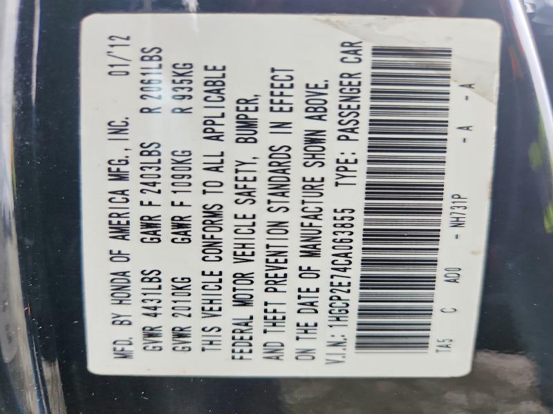 Aukcja sprzedaży 2012 Honda Accord, vin: 1HGCP2E74CA063855, numer aukcji: 70923196
