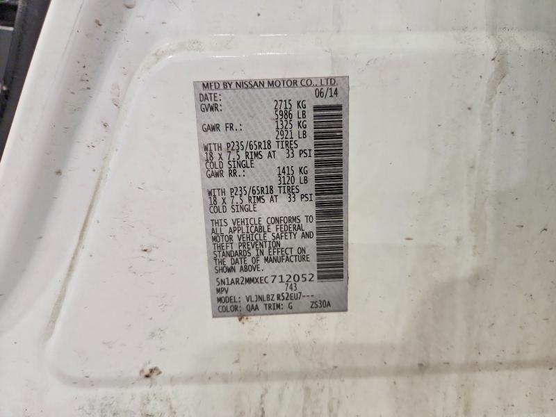 Auction sale of the 2014 Nissan Pathfinder, vin: 5N1AR2MMXEC712052        , lot number: 68981626