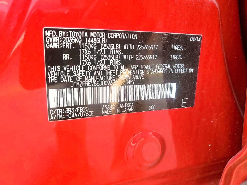 Aukcja sprzedaży 2014 Toyota Rav4, vin: JTMZFREV8EJ009352, numer aukcji: 68338636