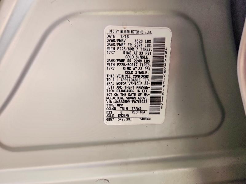 Продаж на аукціоні авто 2015 Nissan Rogue Select, vin: JN8AS5MV1FW769358, номер лоту: 71228776