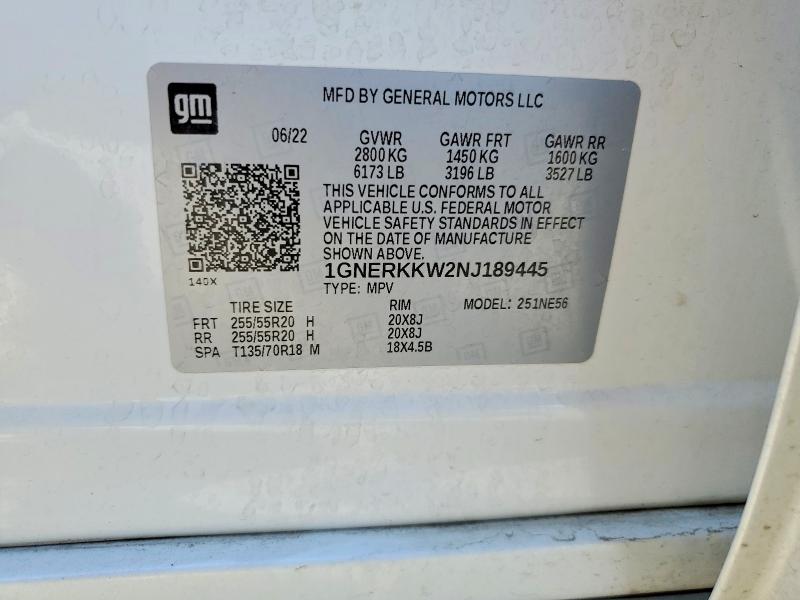 67668376 :رقم المزاد ، 1GNERKKW2NJ189445 vin ، 2022 Chevrolet Traverse مزاد بيع