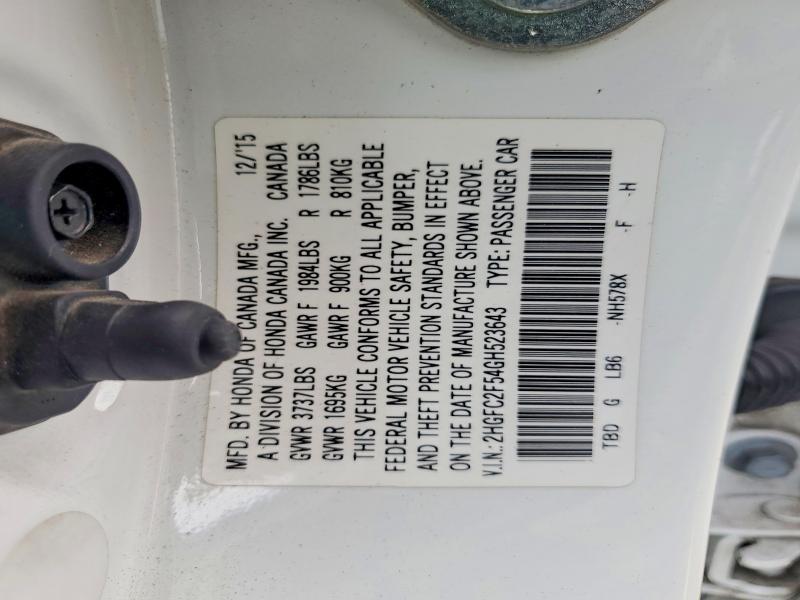Продаж на аукціоні авто 2016 Honda Civic, vin: 2HGFC2F54GH523643, номер лоту: 67955016