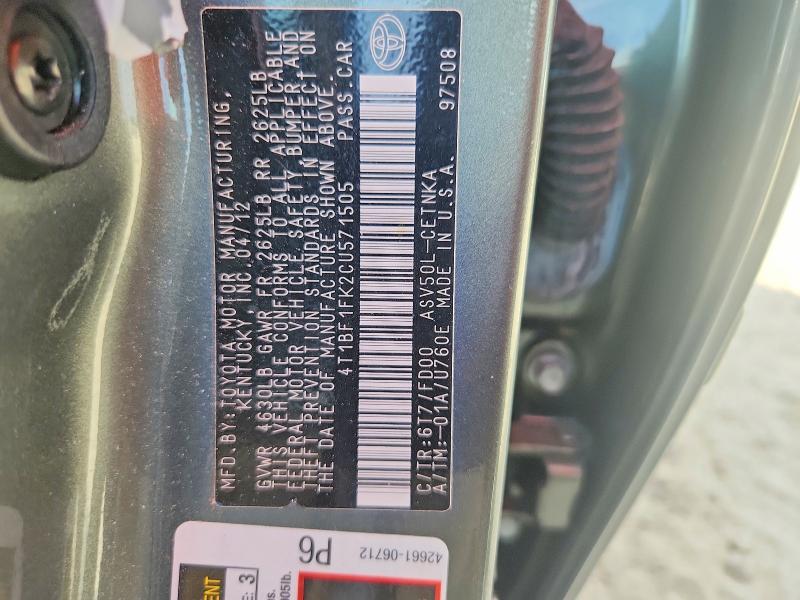 Продажа на аукционе авто 2012 Toyota Camry, vin: 4T1BF1FK2CU571505, номер лота: 70284506