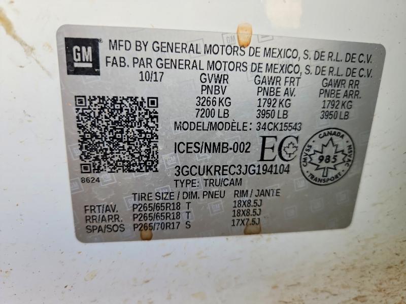 Aukcja sprzedaży 2018 Chevrolet Silverado, vin: 3GCUKREC3JG194104, numer aukcji: 68098086