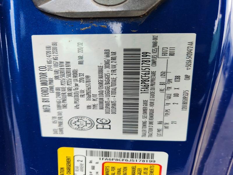 Продаж на аукціоні авто 2018 Ford Mustang, vin: 1FA6P8CF6J5178199, номер лоту: 69541916