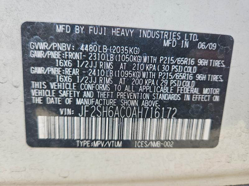 69171566 :رقم المزاد ، JF2SH6AC0AH716172 vin ، 2010 Subaru Forester مزاد بيع