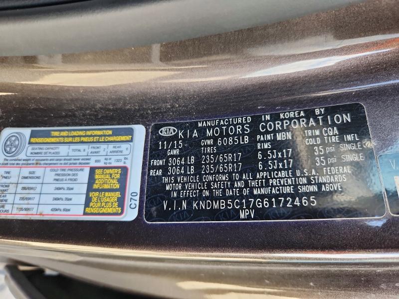 2016 Kia Sedona მანქანა იყიდება აუქციონზე, vin: KNDMB5C17G6172465, აუქციონის ნომერი: 70167636