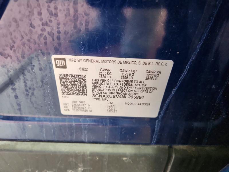 2022 Chevrolet Equinox მანქანა იყიდება აუქციონზე, vin: 3GNAXUEV4NL205964, აუქციონის ნომერი: 68576766