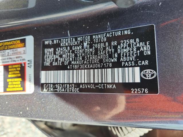 2010 Toyota Camry მანქანა იყიდება აუქციონზე, vin: 4T1BF3EKXAU067178, აუქციონის ნომერი: 68807506