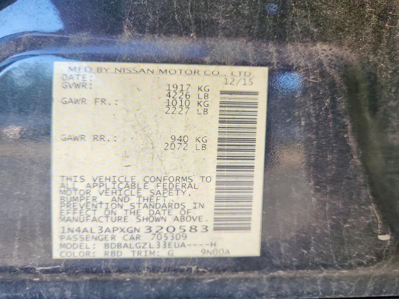 2016 Nissan Altima მანქანა იყიდება აუქციონზე, vin: 1N4AL3APXGN320583, აუქციონის ნომერი: 68128116