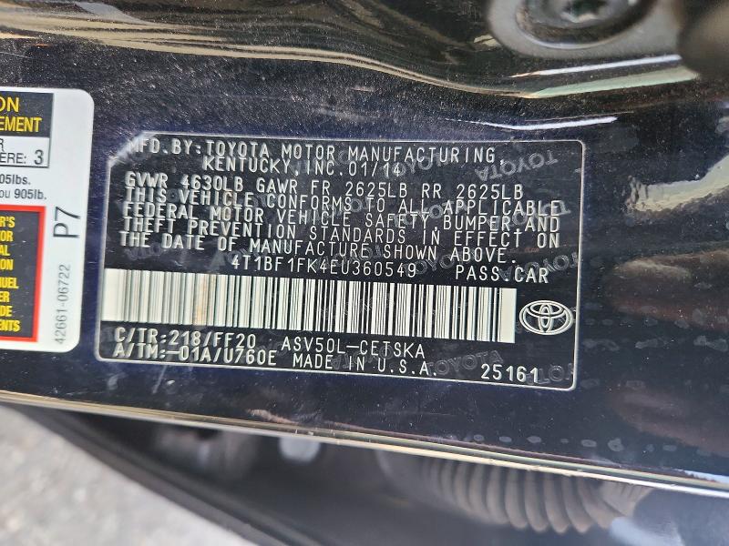 Aukcja sprzedaży 2014 Toyota Camry, vin: 4T1BF1FK4EU360549, numer aukcji: 69383656