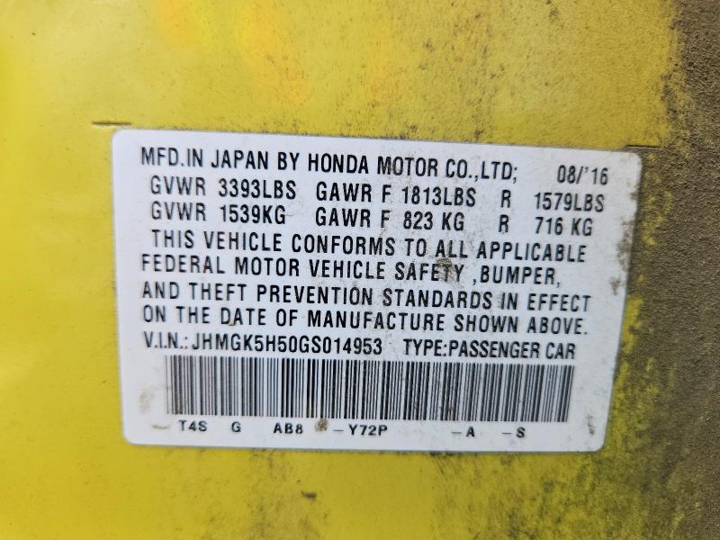 67903756 :رقم المزاد ، JHMGK5H50GS014953 vin ، 2016 Honda Fit مزاد بيع