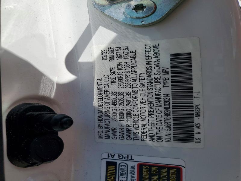 69986176 :رقم المزاد ، 5J6RT6H82NL020214 vin ، 2022 Honda Cr-v مزاد بيع