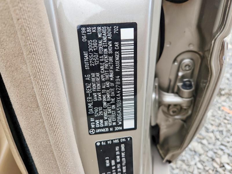1999 Mercedes-benz S მანქანა იყიდება აუქციონზე, vin: WDBGA51G9XA427894, აუქციონის ნომერი: 70540346