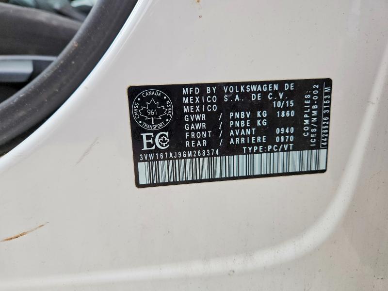 Aukcja sprzedaży 2016 Volkswagen Jetta, vin: 3VW167AJ9GM268374, numer aukcji: 69013456