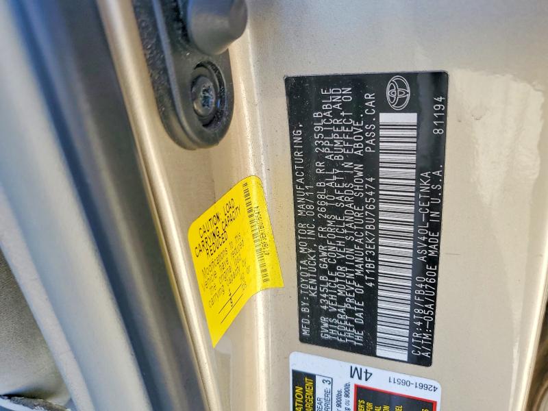 Aukcja sprzedaży 2011 Toyota Camry, vin: 4T1BF3EK7BU765474, numer aukcji: 71267316
