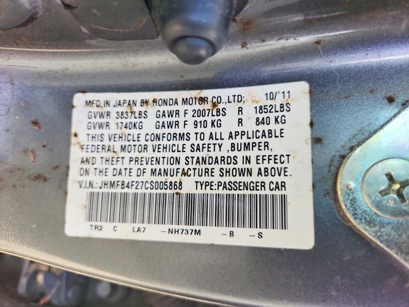 70016696 :رقم المزاد ، JHMFB4F27CS005868 vin ، 2012 Honda Civic مزاد بيع