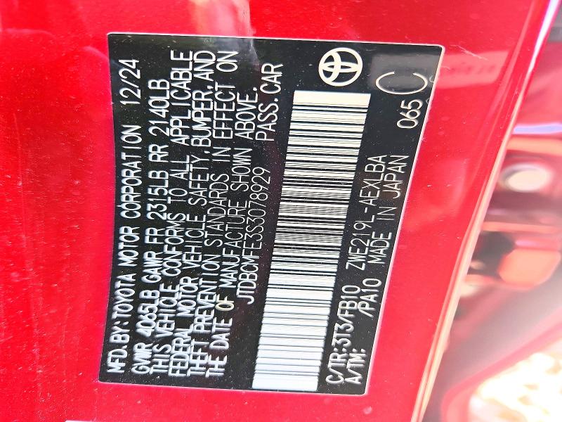 Продажа на аукционе авто 2025 Toyota Corolla Hybrid, vin: JTDBCMFE3S3078929, номер лота: 68805326