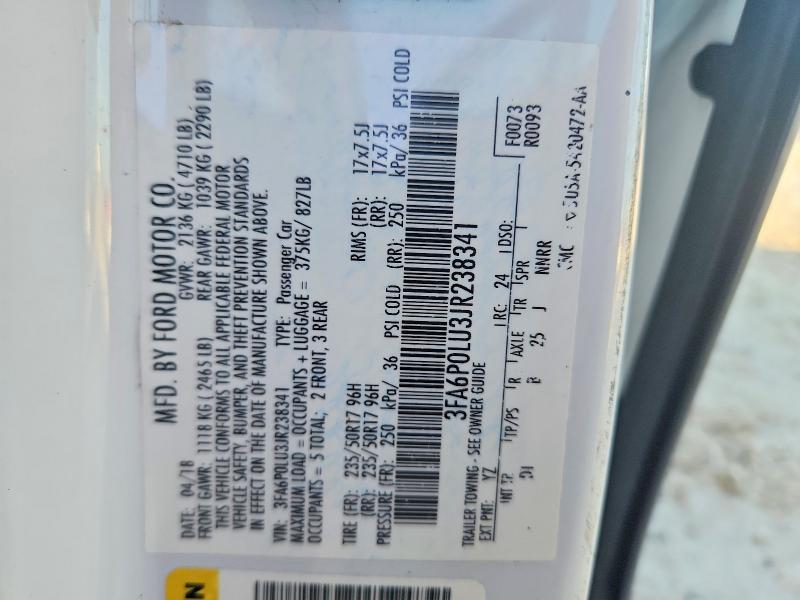 70324386 :رقم المزاد ، 3FA6P0LU3JR238341 vin ، 2018 Ford Fusion مزاد بيع