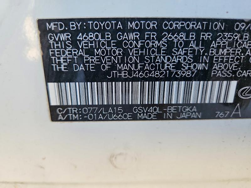 68262956 :رقم المزاد ، JTHBJ46G482173987 vin ، 2008 Lexus Es مزاد بيع