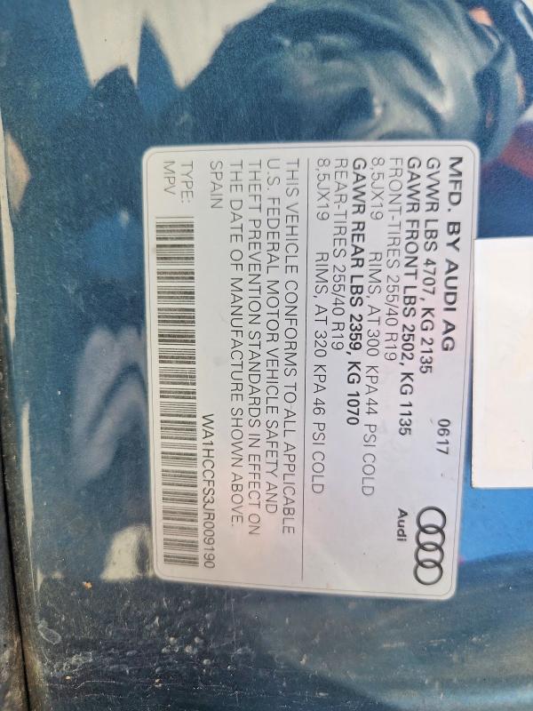 Aukcja sprzedaży 2018 Audi Q3, vin: WA1HCCFS3JR009190, numer aukcji: 67382096