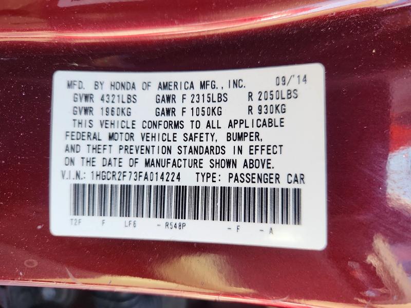 68798506 :رقم المزاد ، 1HGCR2F73FA014224 vin ، 2015 Honda Accord مزاد بيع