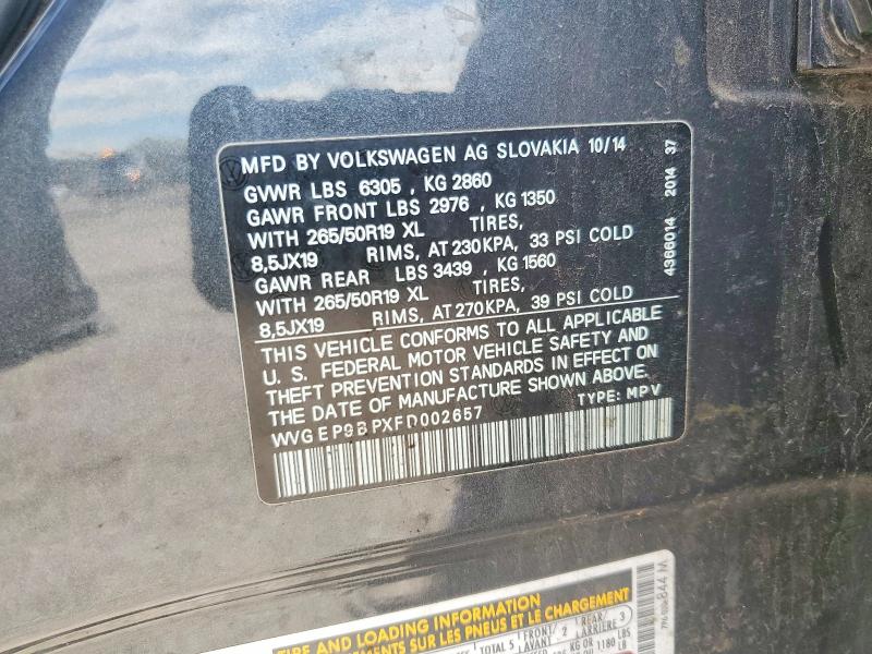 Aukcja sprzedaży 2015 Volkswagen Touareg, vin: WVGEP9BPXFD002657, numer aukcji: 70000386