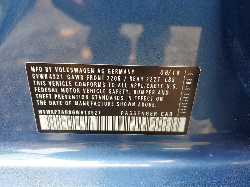 2016 Volkswagen E-golf მანქანა იყიდება აუქციონზე, vin: WVWKP7AU9GW913927, აუქციონის ნომერი: 67699576