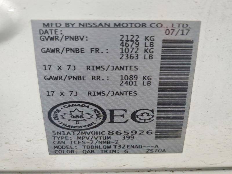 Aukcja sprzedaży 2017 Nissan Rogue, vin: 5N1AT2MV0HC865926, numer aukcji: 67024776