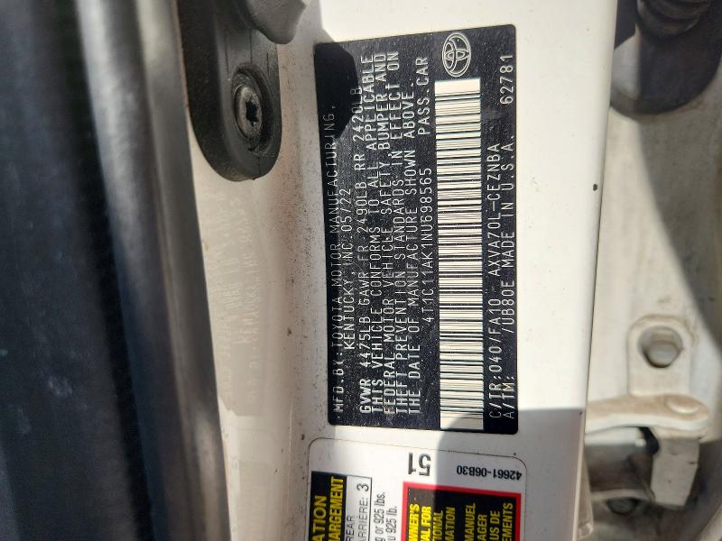 Продаж на аукціоні авто 2022 Toyota Camry, vin: 4T1C11AK1NU698565, номер лоту: 67708846