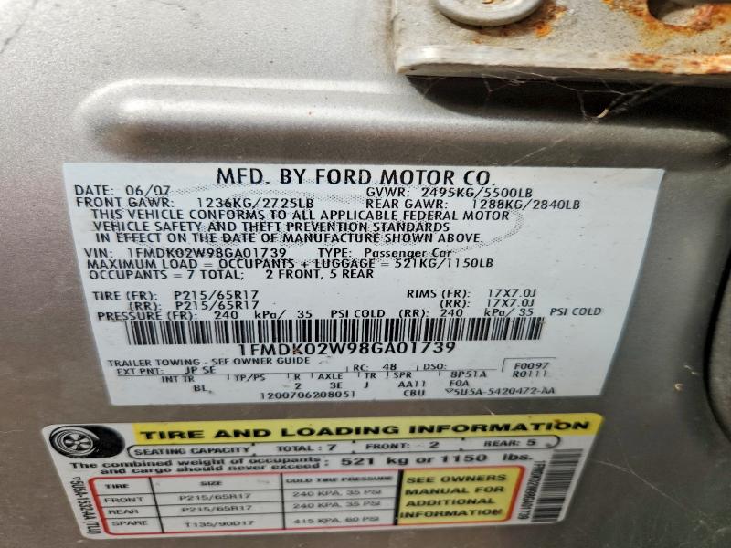 69820586 :رقم المزاد ، 1FMDK02W98GA01739 vin ، 2008 Ford Taurus X مزاد بيع