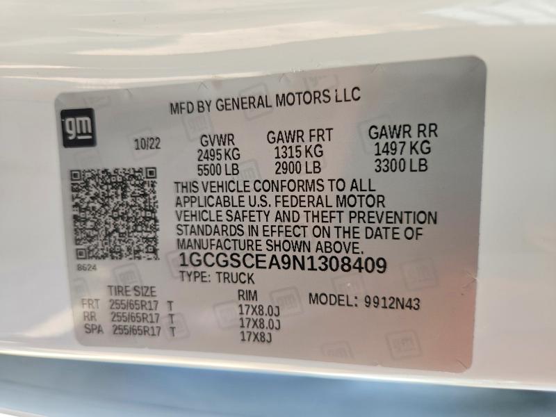 2022 Chevrolet Colorado მანქანა იყიდება აუქციონზე, vin: 1GCGSCEA9N1308409, აუქციონის ნომერი: 66771656