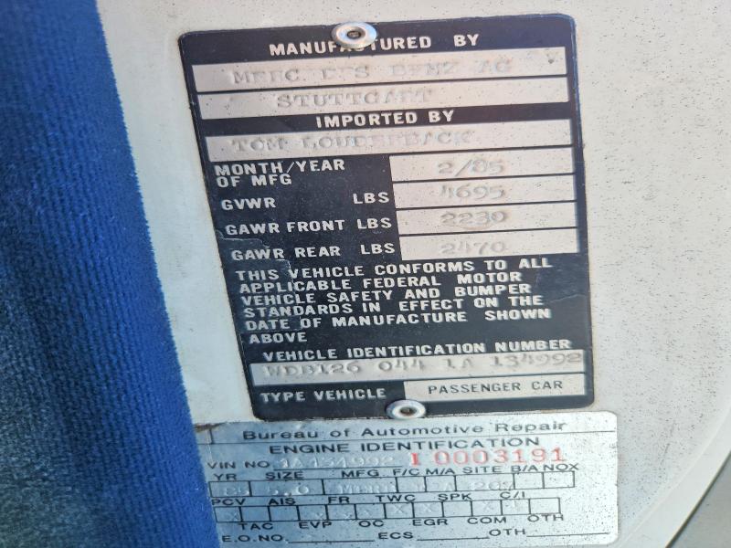 Aukcja sprzedaży 1985 Mercedes-benz 500, vin: WDB1260441A134992, numer aukcji: 69657176