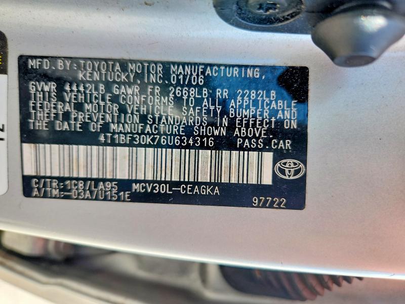 Продажа на аукционе авто 2006 Toyota Camry, vin: 4T1BF30K76U634316, номер лота: 68685976