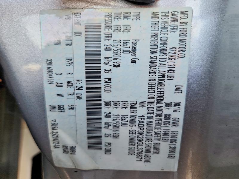 69041476 :رقم المزاد ، 1FADP3K29GL376871 vin ، 2016 Ford Focus مزاد بيع
