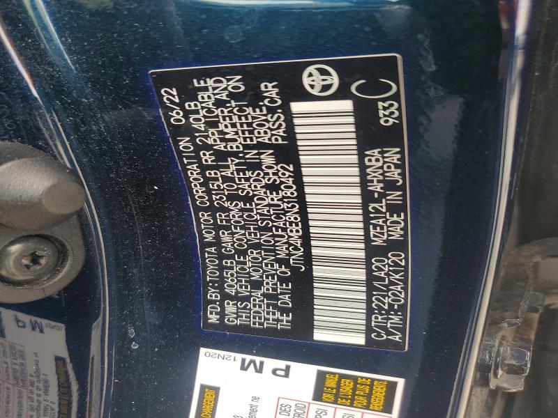 2022 Toyota Corolla მანქანა იყიდება აუქციონზე, vin: JTNC4MBE8N3180492, აუქციონის ნომერი: 67809786