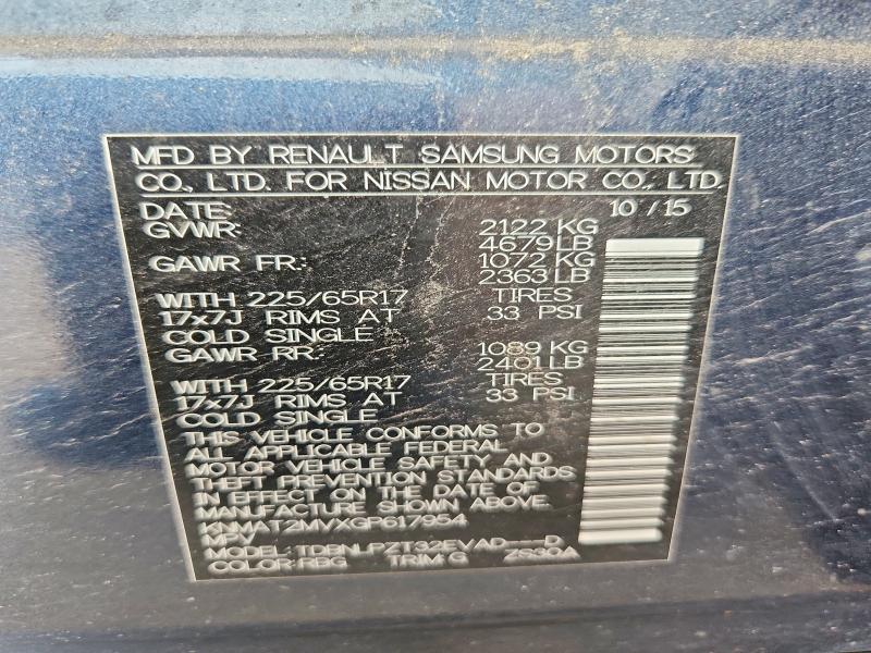 70098226 :رقم المزاد ، KNMAT2MVXGP617954 vin ، 2016 Nissan Rogue مزاد بيع