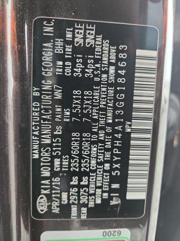 2016 Kia Sorento მანქანა იყიდება აუქციონზე, vin: 5XYPH4A13GG184683, აუქციონის ნომერი: 70106916