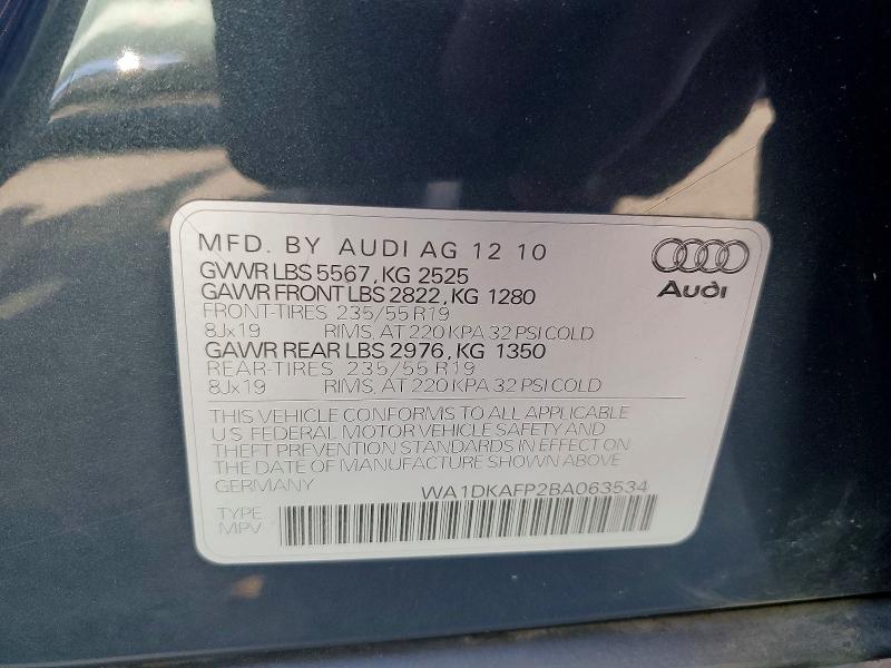 70351766 :رقم المزاد ، WA1DKAFP2BA063534 vin ، 2011 Audi Q5 مزاد بيع