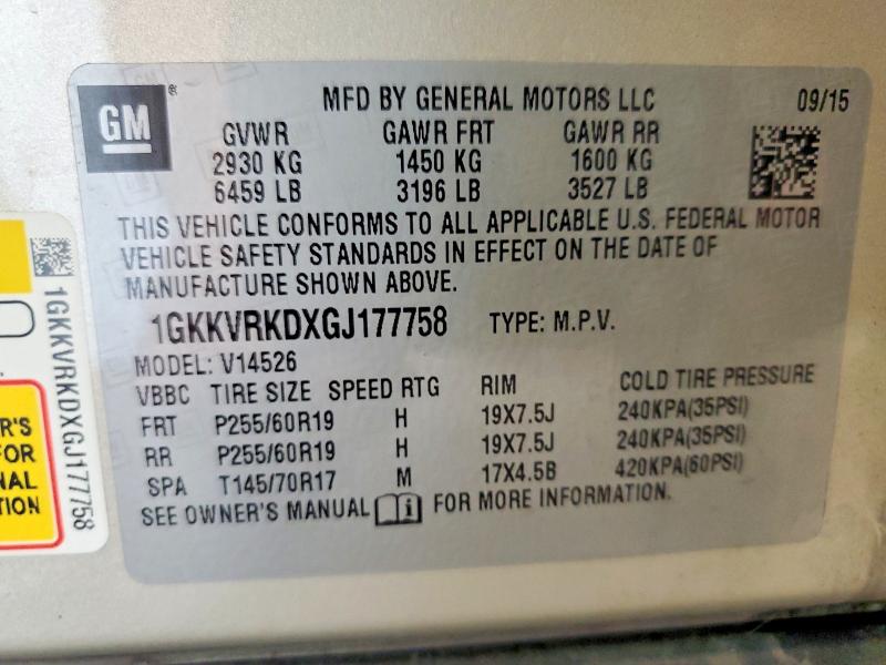 Aukcja sprzedaży 2016 Gmc Acadia, vin: 1GKKVRKDXGJ177758, numer aukcji: 69291766