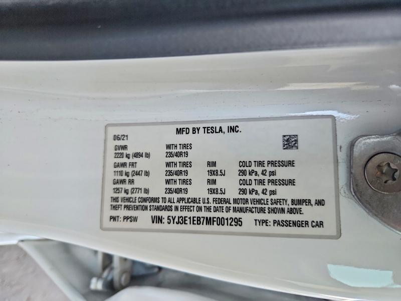 Продажа на аукционе авто 2021 Tesla Model 3, vin: 5YJ3E1EB7MF001295, номер лота: 67285096