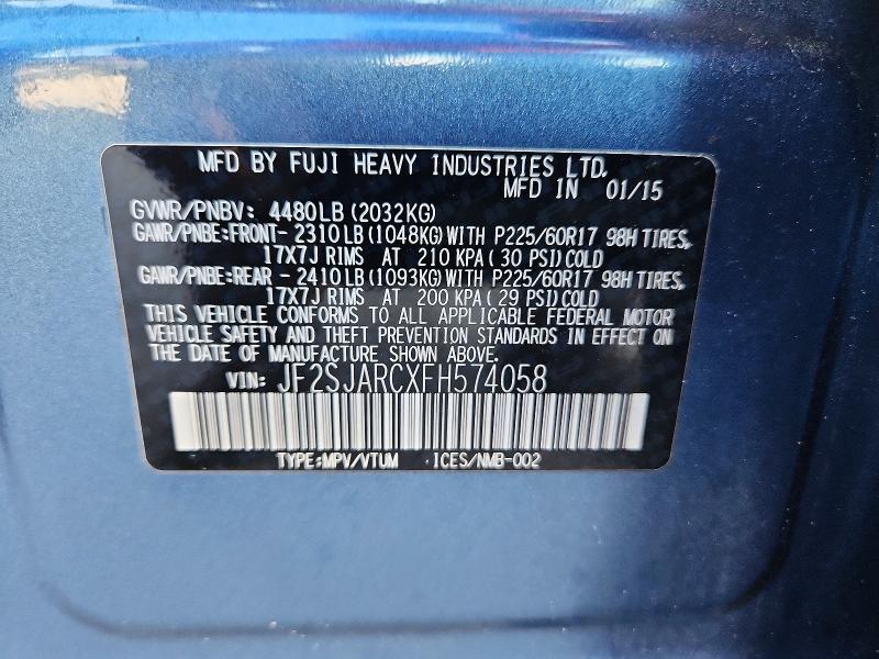 67563276 :رقم المزاد ، JF2SJARCXFH574058 vin ، 2015 Subaru Forester مزاد بيع