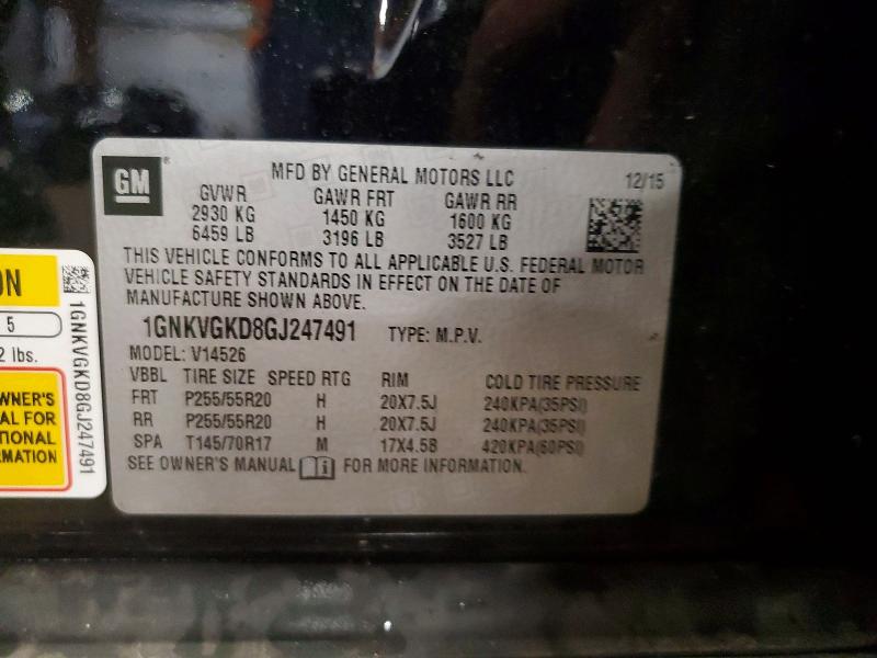 67891976 :رقم المزاد ، 1GNKVGKD8GJ247491 vin ، 2016 Chevrolet Traverse مزاد بيع
