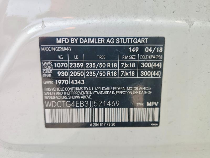 68133946 :رقم المزاد ، WDCTG4EB3JJ521469 vin ، 2018 Mercedes-benz Gla مزاد بيع