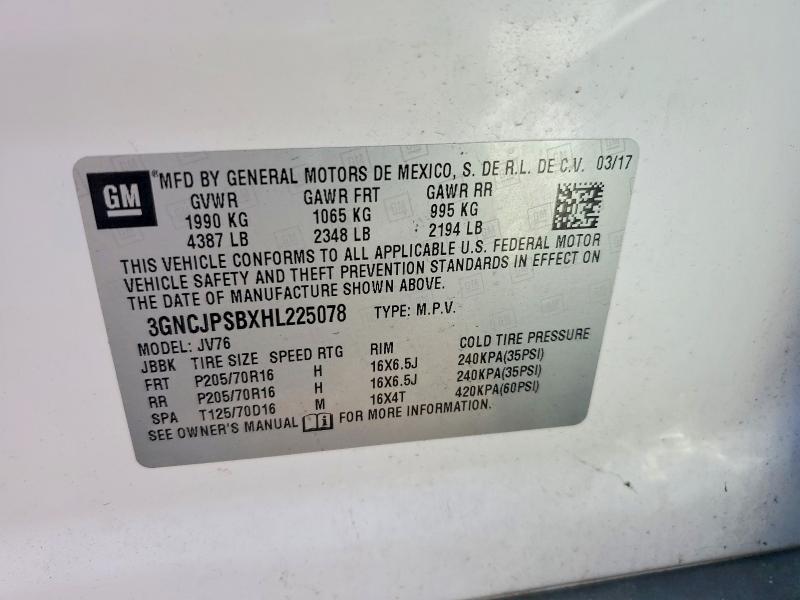 68670776 :رقم المزاد ، 3GNCJPSBXHL225078 vin ، 2017 Chevrolet Trax مزاد بيع
