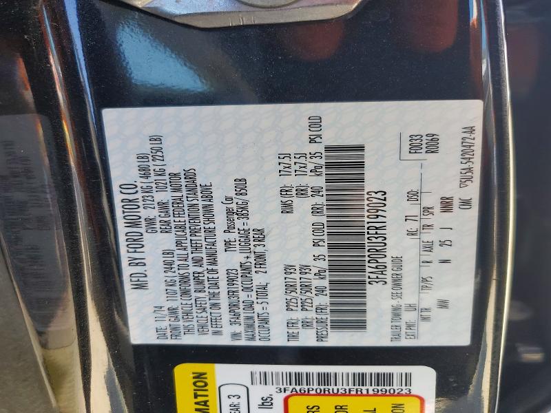 Продаж на аукціоні авто 2015 Ford Fusion, vin: 3FA6P0RU3FR199023, номер лоту: 69597516