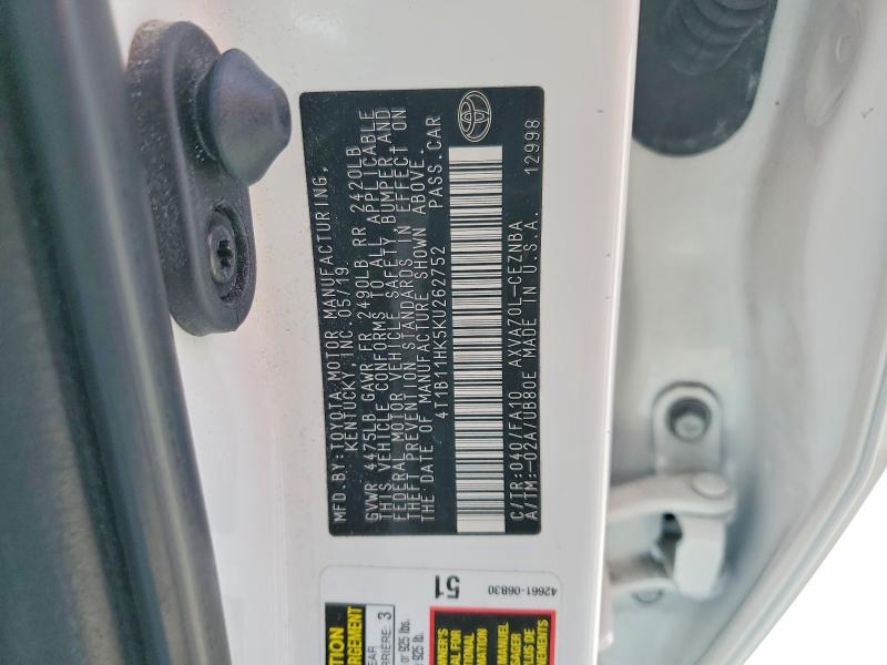 Aukcja sprzedaży 2019 Toyota Camry, vin: 4T1B11HK5KU262752, numer aukcji: 67845346
