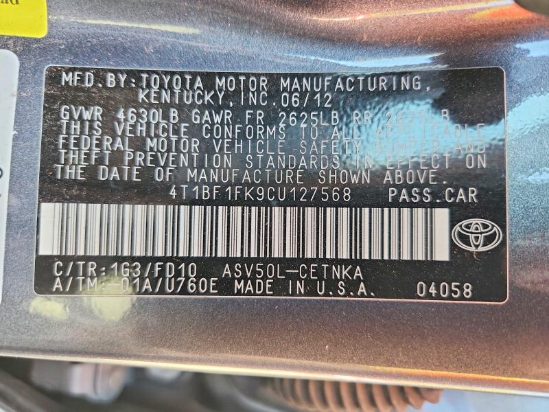 Aukcja sprzedaży 2012 Toyota Camry, vin: 4T1BF1FK9CU127568, numer aukcji: 67675266