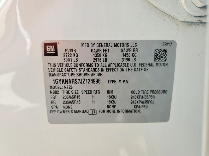 2018 Cadillac Xt5 მანქანა იყიდება აუქციონზე, vin: 1GYKNARS7JZ124990, აუქციონის ნომერი: 68575036